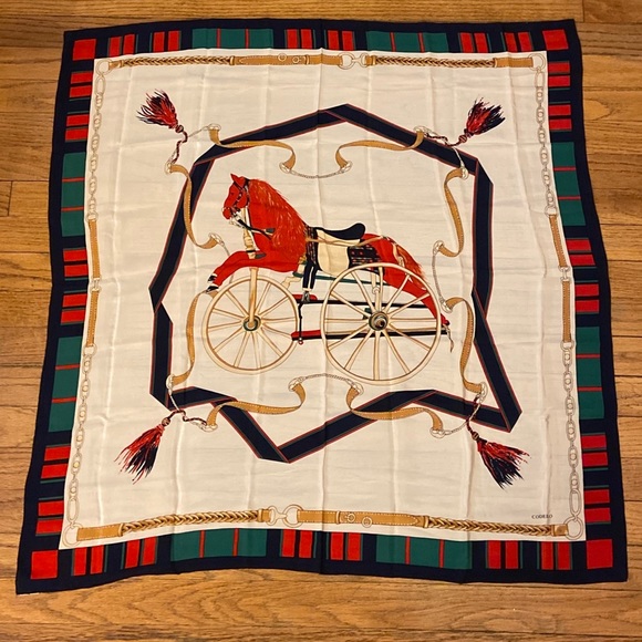 CODELLO Equestrian Theme Silk Scarf, 34” square - Picture 1 of 3